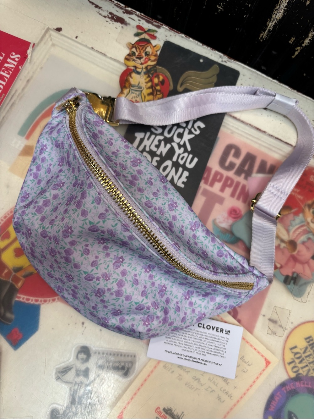 Stoney Clover Lane Lilac Floral Crossbody Belt Bag